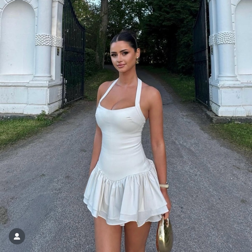 Zara Elegant White cream Halter corset ruffle Dress